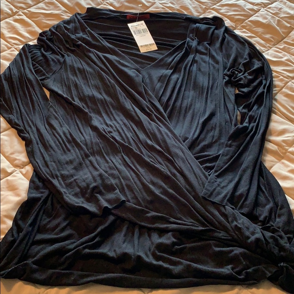 NWT BKE Buckle Red Black Wrap Long Sleeve Top Lg